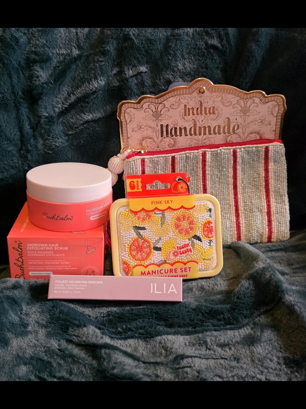 ILIA Mascara & Beauty Set with Striped Beaded Pouch